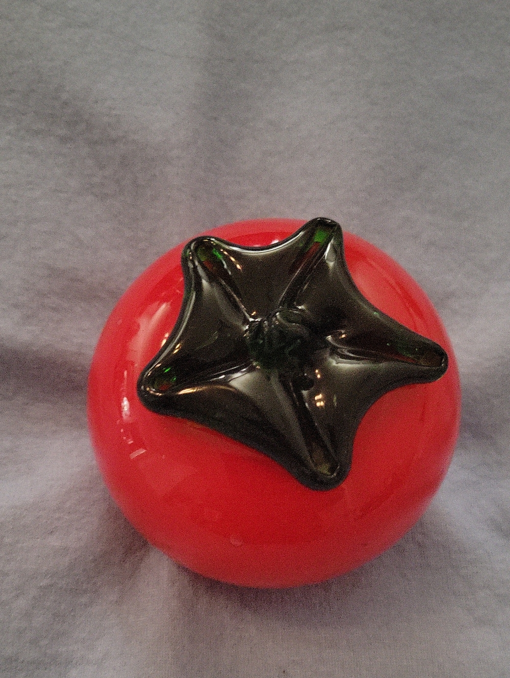 Glass Tomato Accent Ornament in Red with Green Stem